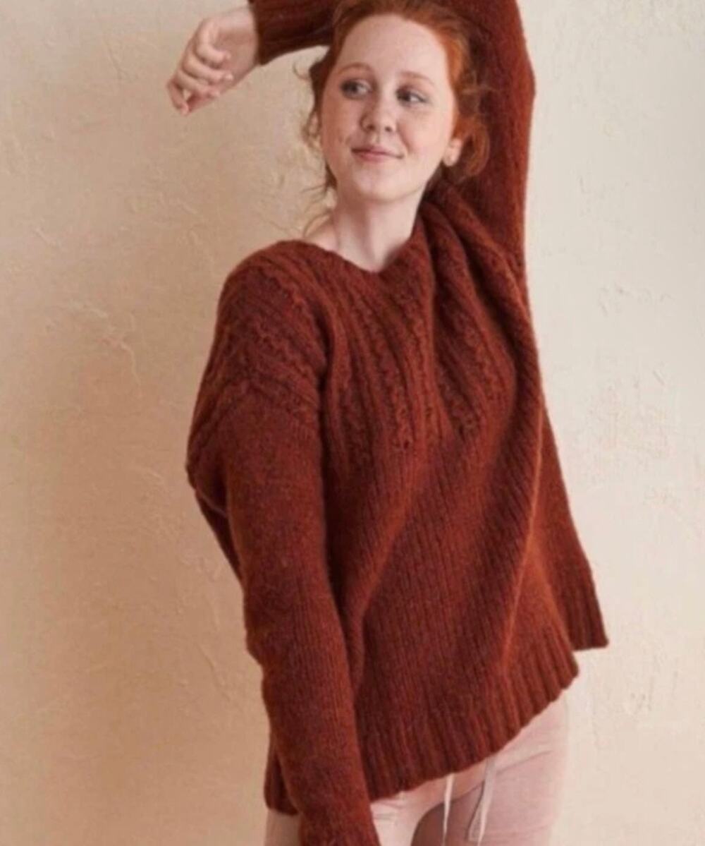 Aerie Open Back Ribbon Tie Cable Knit Sweater Rust Brown XS Cozy Cottagecore